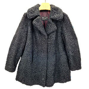 HP Vintage Black Persian Lamb Fur Satin Lined Short Car‎ Swing Coat